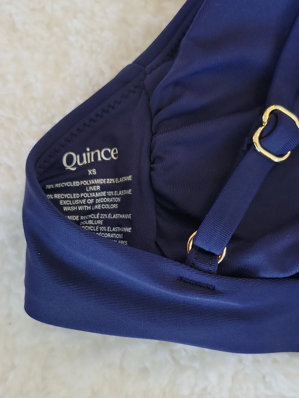 QUINCE Italian Bikini Set V-Neck Top/High Leg Hipster Bottom Navy Blue XS NWT